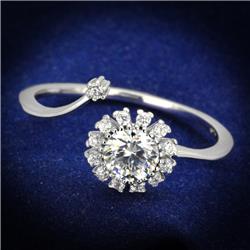 TS335-9 Women Rhodium 925 Sterling Silver Ring with AAA Grade CZ in Clear - Size 9