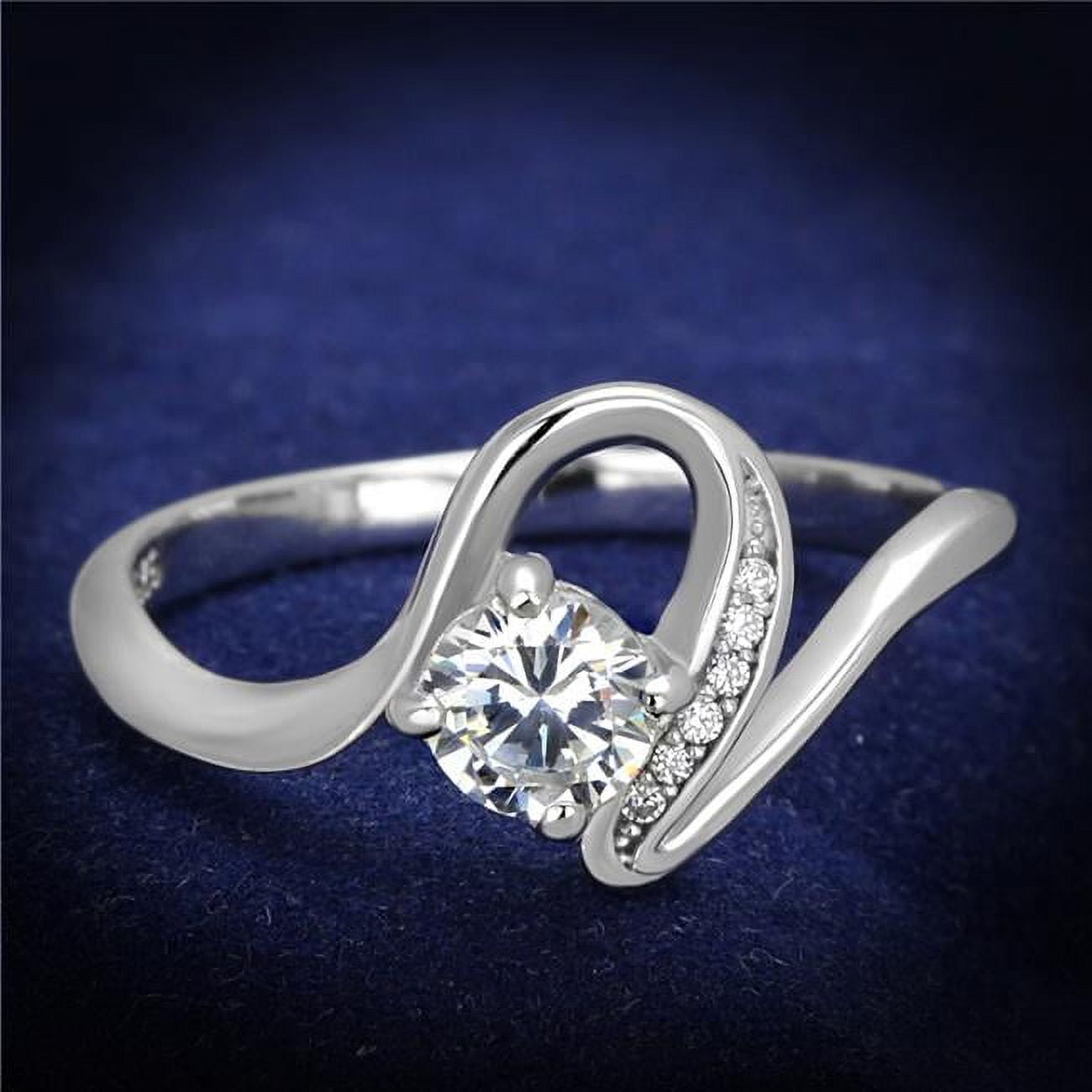 TS424-8 Women Rhodium 925 Sterling Silver Ring with AAA Grade CZ in Clear - Size 8