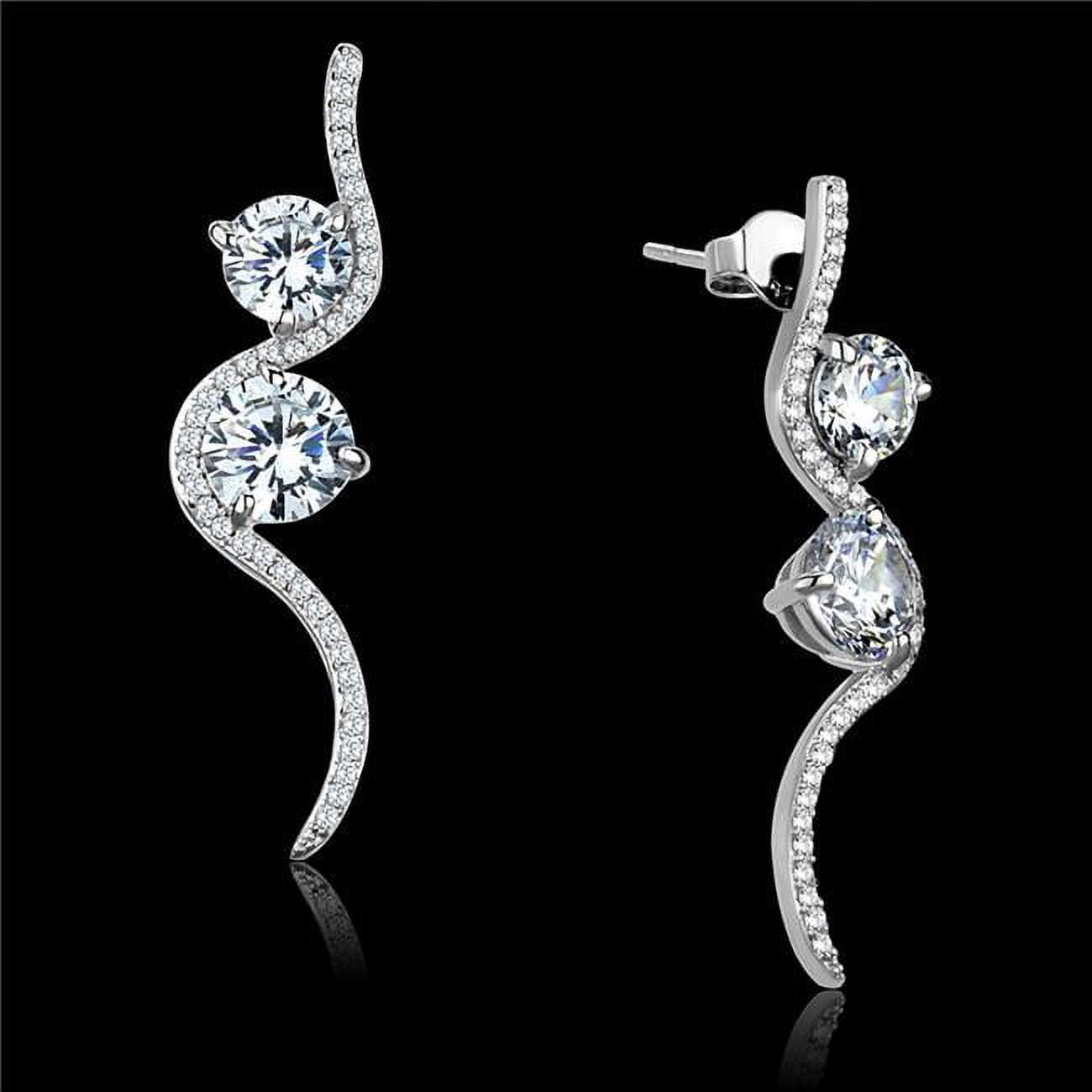 TS441 Women Rhodium 925 Sterling Silver Earrings with AAA Grade CZ in Clear