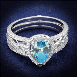 TS453-6 Women Rhodium 925 Sterling Silver Ring with AAA Grade CZ in Sea Blue - Size 6