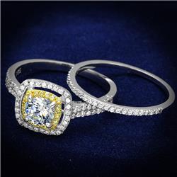 TS467-6 Women Reverse Two-Tone 925 Sterling Silver Ring with AAA Grade CZ in Clear - Size 6