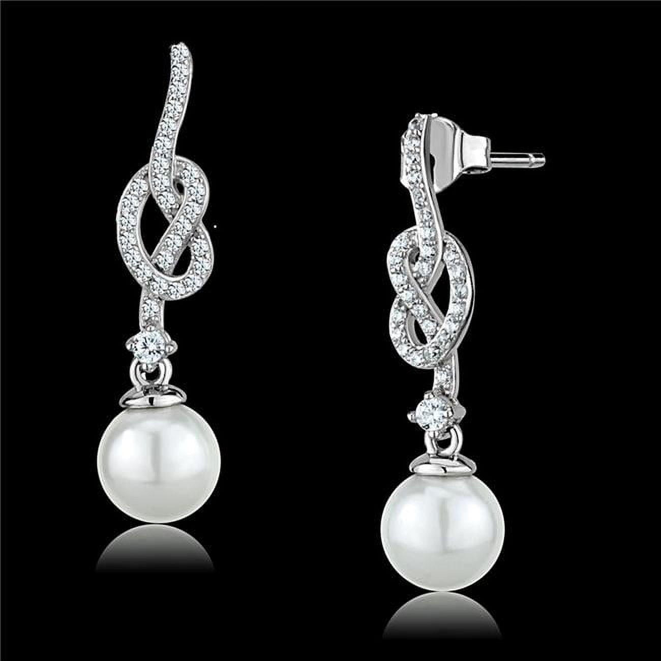 TS506 Women Rhodium 925 Sterling Silver Earrings with Synthetic in White