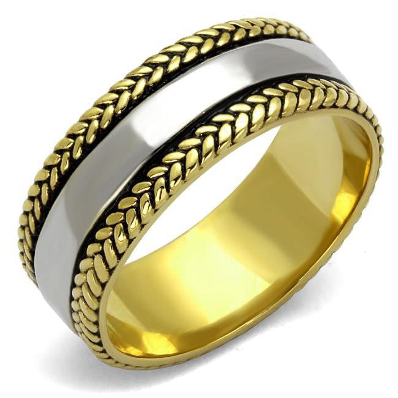 Men Two-Tone IP Gold Stainless Steel Ring with Epoxy in Jet - Size 11
