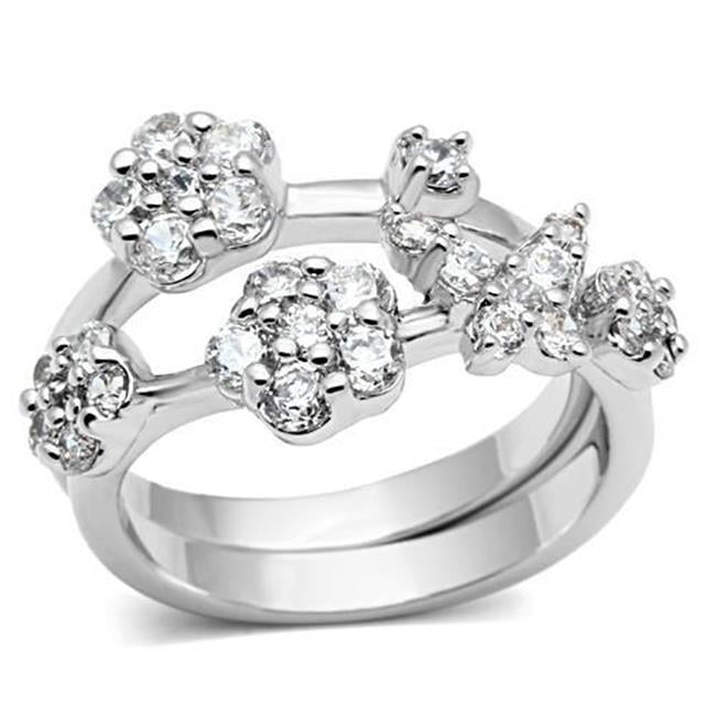 Women Rhodium Brass Ring with AAA Grade CZ in Clear - Size 6