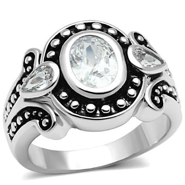Women Rhodium Brass Ring with AAA Grade CZ in Clear - Size 5