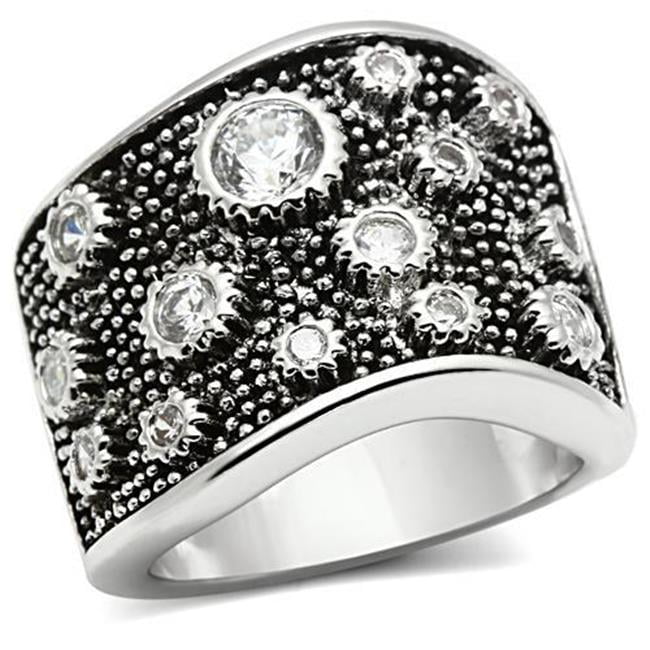 Women Rhodium Brass Ring with AAA Grade CZ in Clear - Size 7