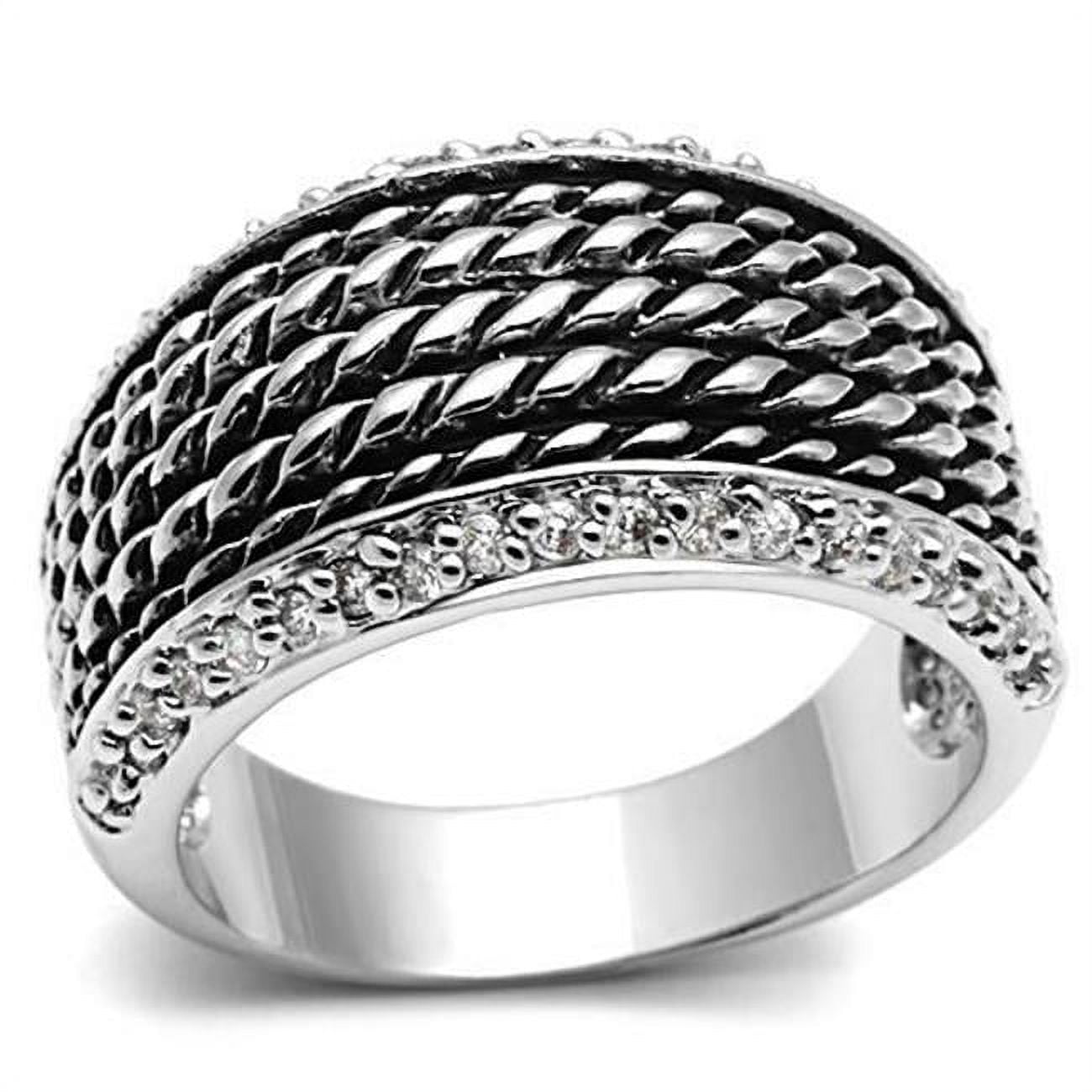 Women Rhodium Brass Ring with AAA Grade CZ in Clear - Size 8