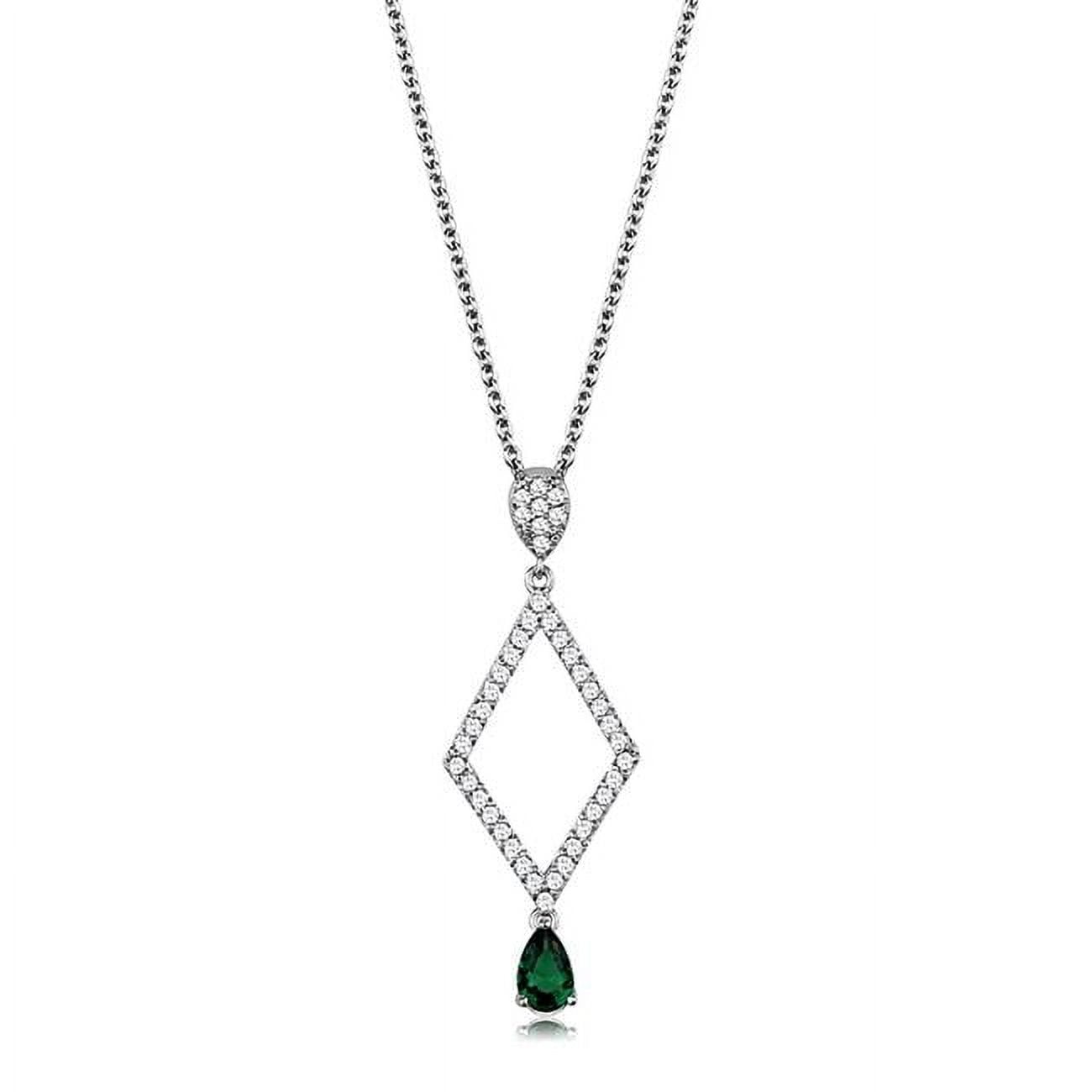 Picture of Alamode 3W1026-16Plus3 Women Rhodium Brass Chain Pendant with Synthetic in Emerald - 16 & 3 in.