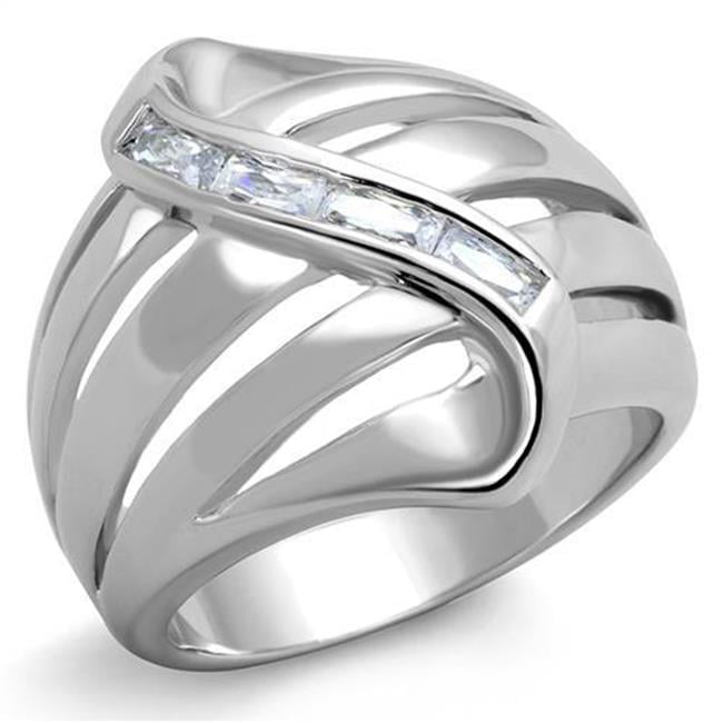 Women Rhodium Brass Ring with AAA Grade CZ in Clear - Size 9