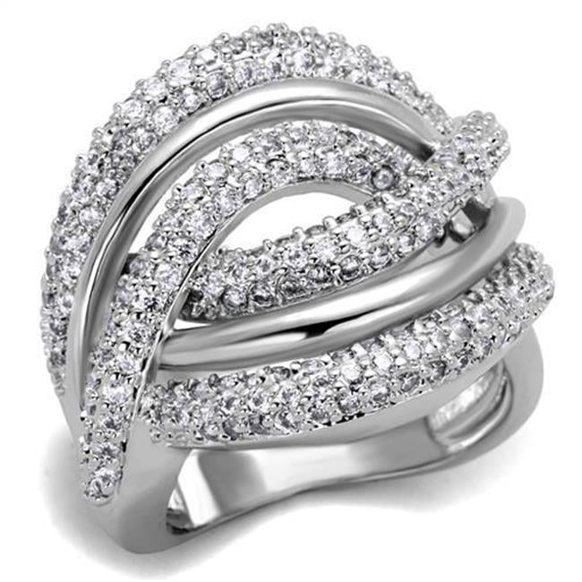 Women Rhodium Brass Ring with AAA Grade CZ in Clear - Size 6