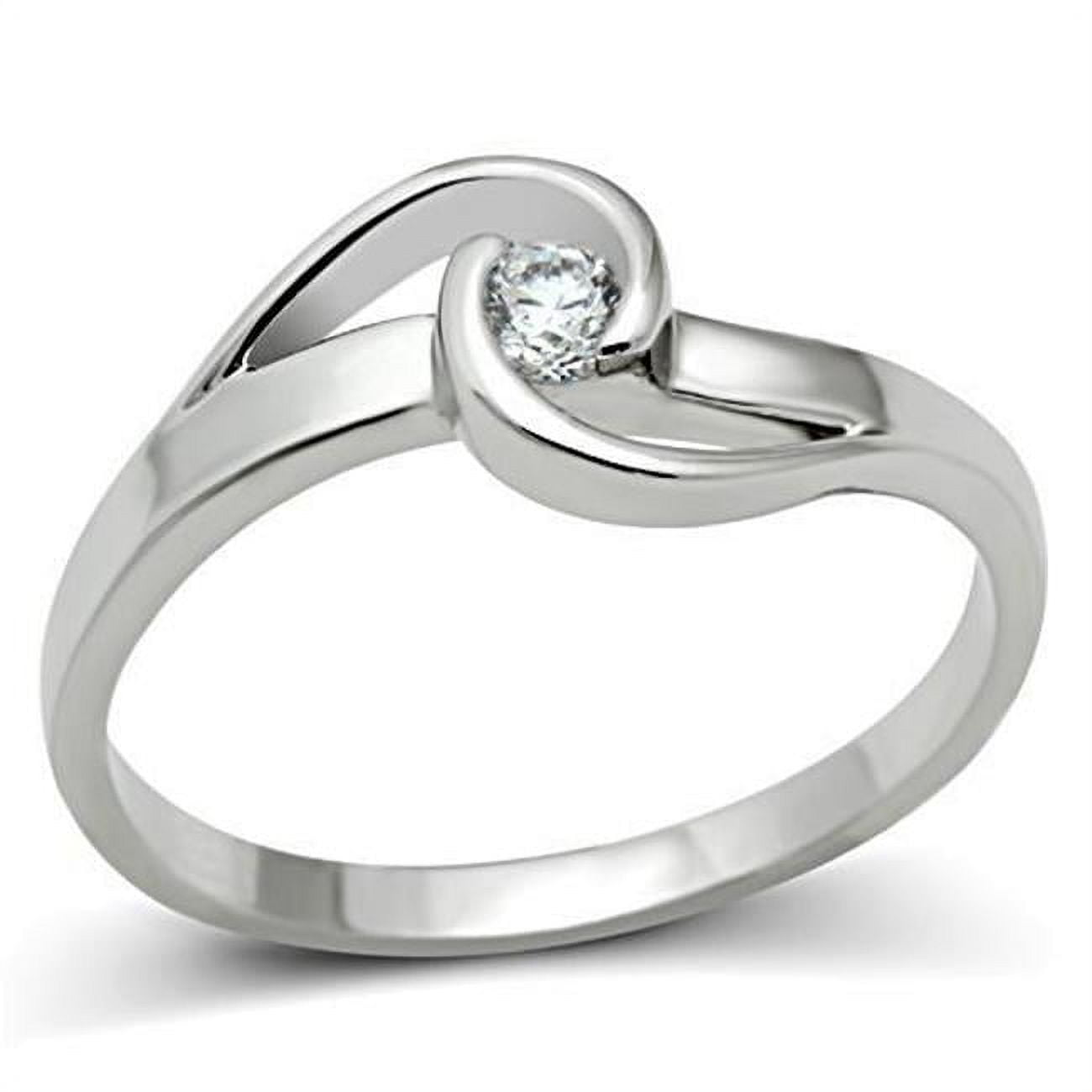 Women Rhodium Brass Ring with AAA Grade CZ in Clear - Size 5