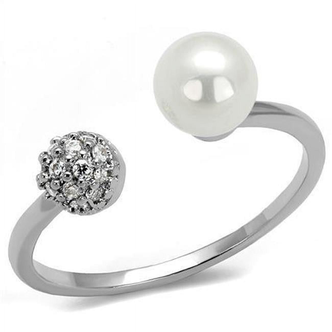 Picture of Alamode 3W1230-6 Women Rhodium Brass Ring with Synthetic in White - Size 6