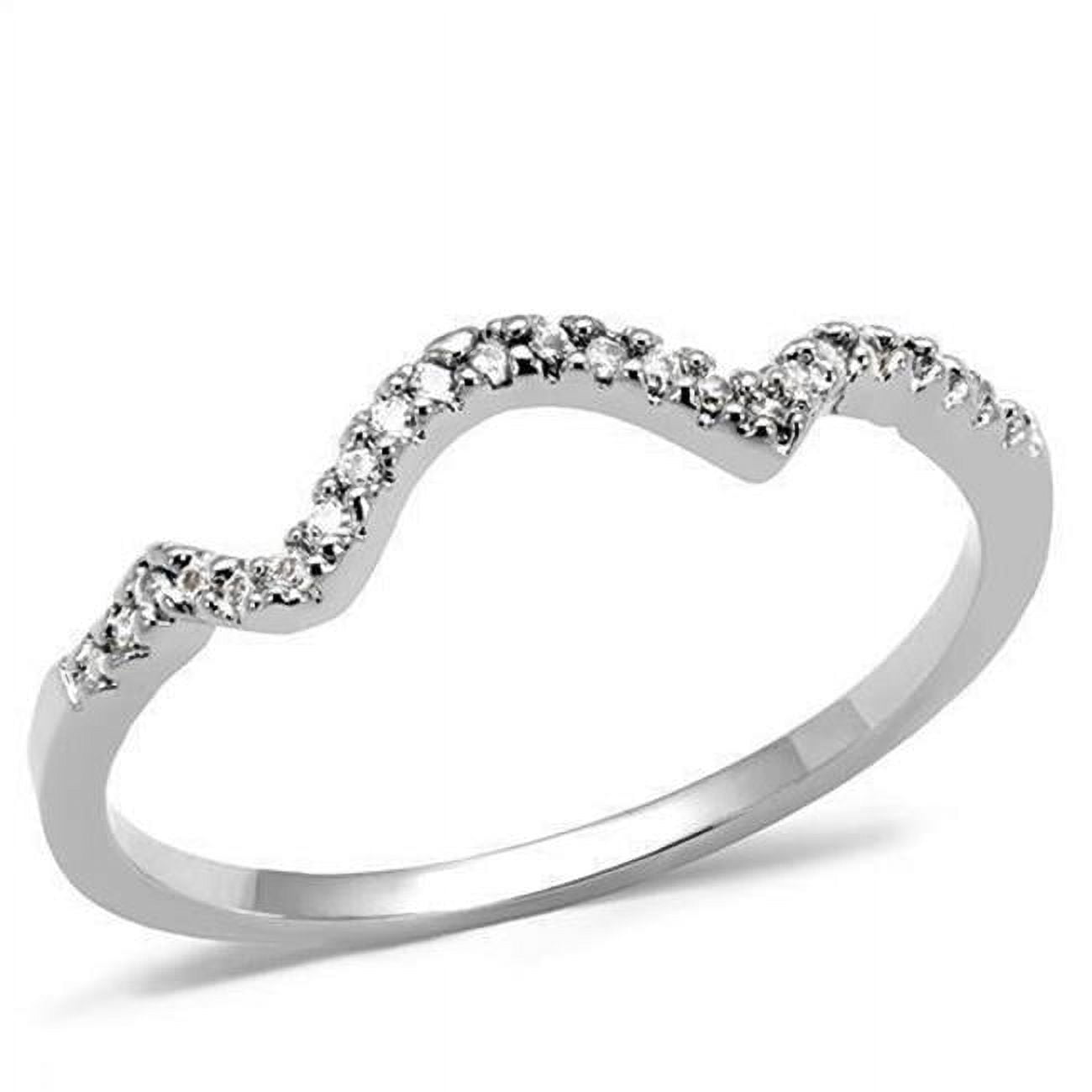 Women Rhodium Brass Ring with AAA Grade CZ in Clear - Size 5