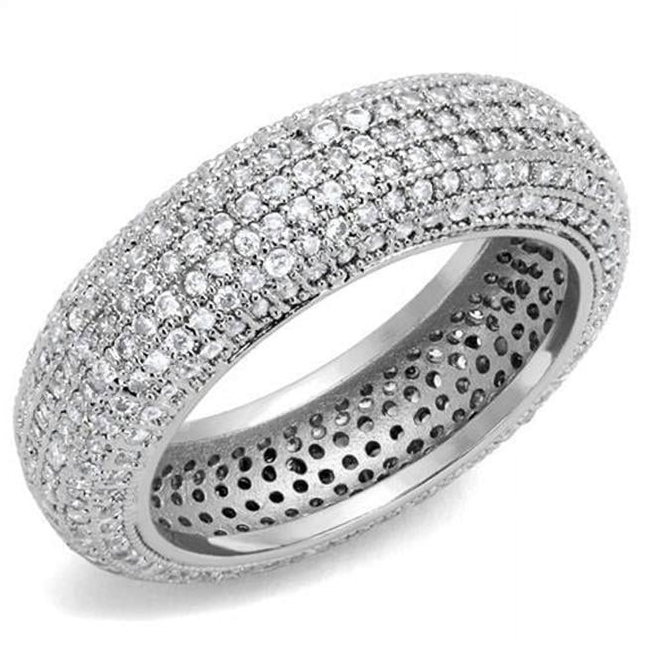 Women Rhodium Brass Ring with AAA Grade CZ in Clear - Size 8