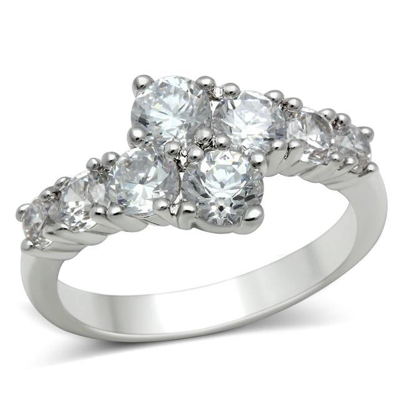 Women Rhodium Brass Ring with AAA Grade CZ in Clear - Size 9