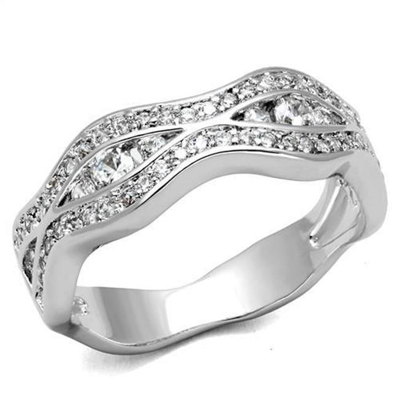 Women Rhodium Brass Ring with AAA Grade CZ in Clear - Size 9