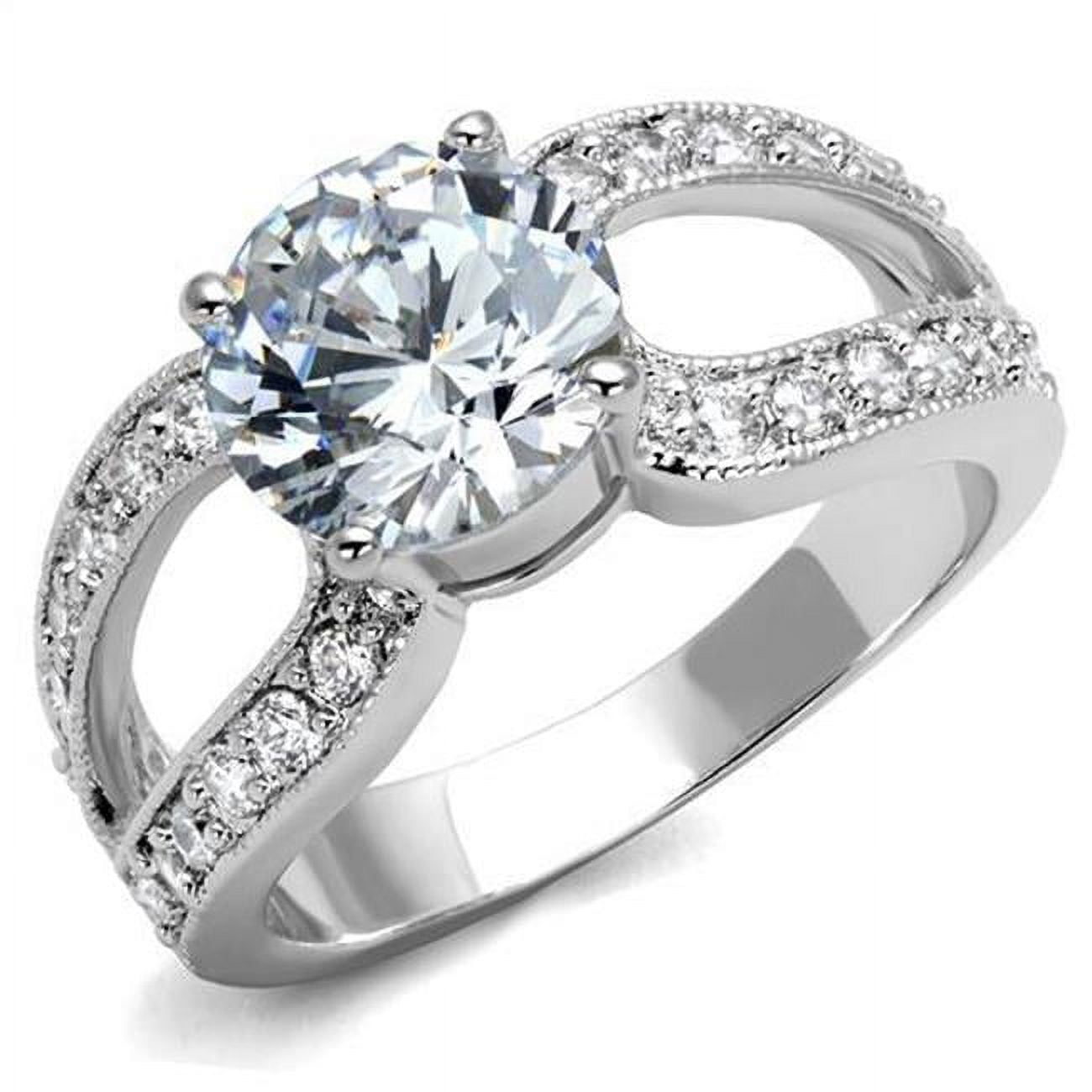 Women Rhodium Brass Ring with AAA Grade CZ in Clear - Size 5