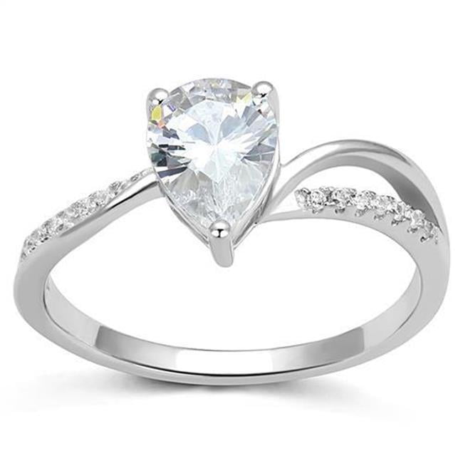 3W1389-6 Women Rhodium 925 Sterling Silver Ring with AAA Grade CZ in Clear - Size 6
