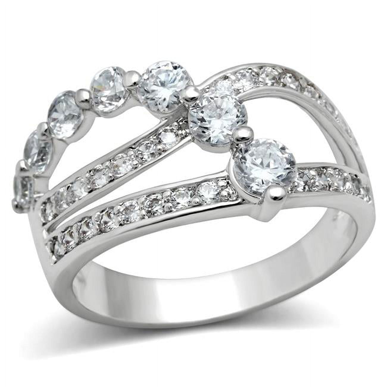 Women Rhodium Brass Ring with AAA Grade CZ in Clear - Size 7