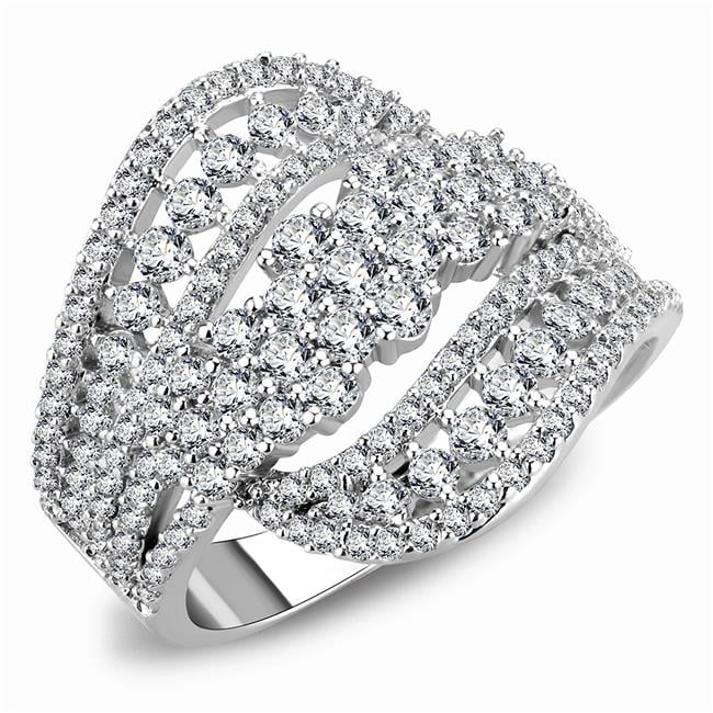 Women Rhodium Brass Ring with AAA Grade CZ in Clear - Size 8