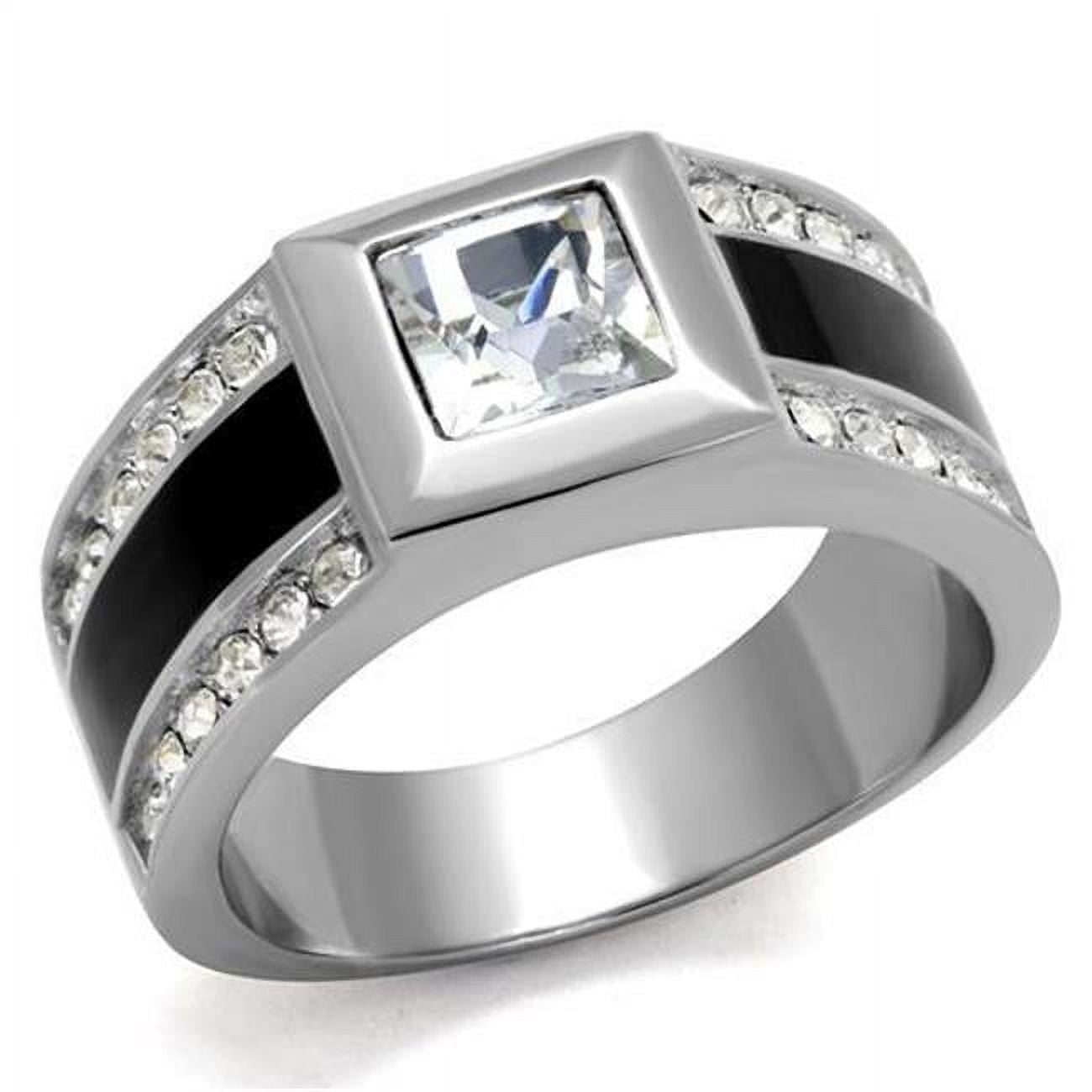 Men High Polished Stainless Steel Ring with Top Grade Crystal in Clear - Size 13