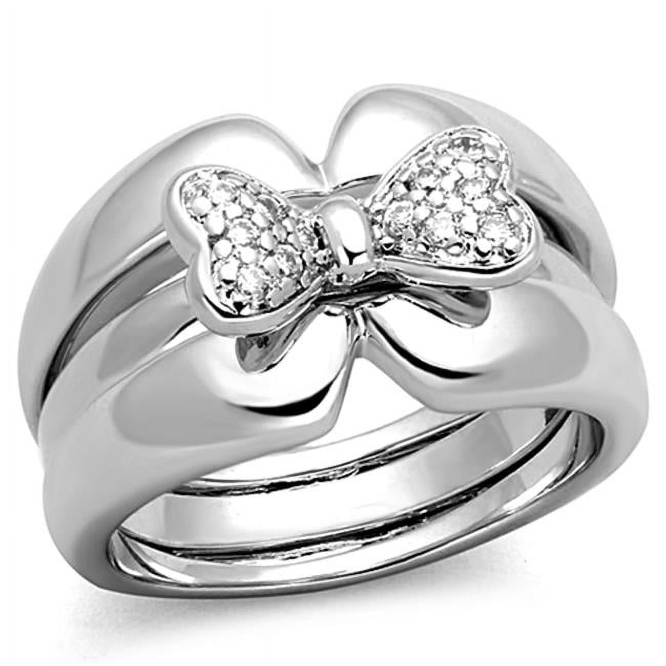 Women Rhodium Brass Ring with AAA Grade CZ in Clear - Size 6