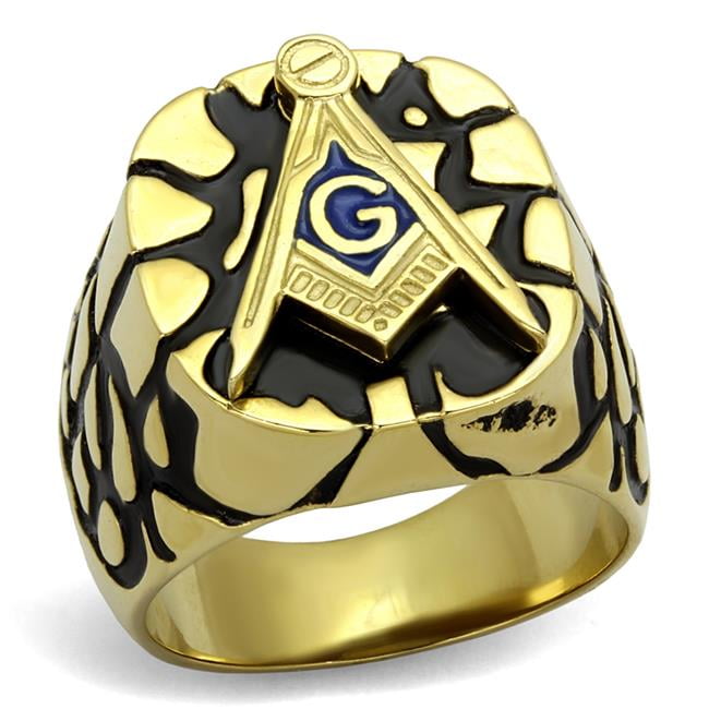 Men IP Gold Stainless Steel Ring with Epoxy in Capri Blue - Size 8