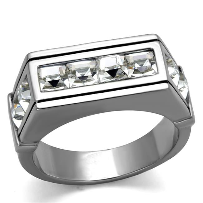 TK2376-8 Men High Polished Stainless Steel Ring with Top Grade Crystal in Clear - Size 8