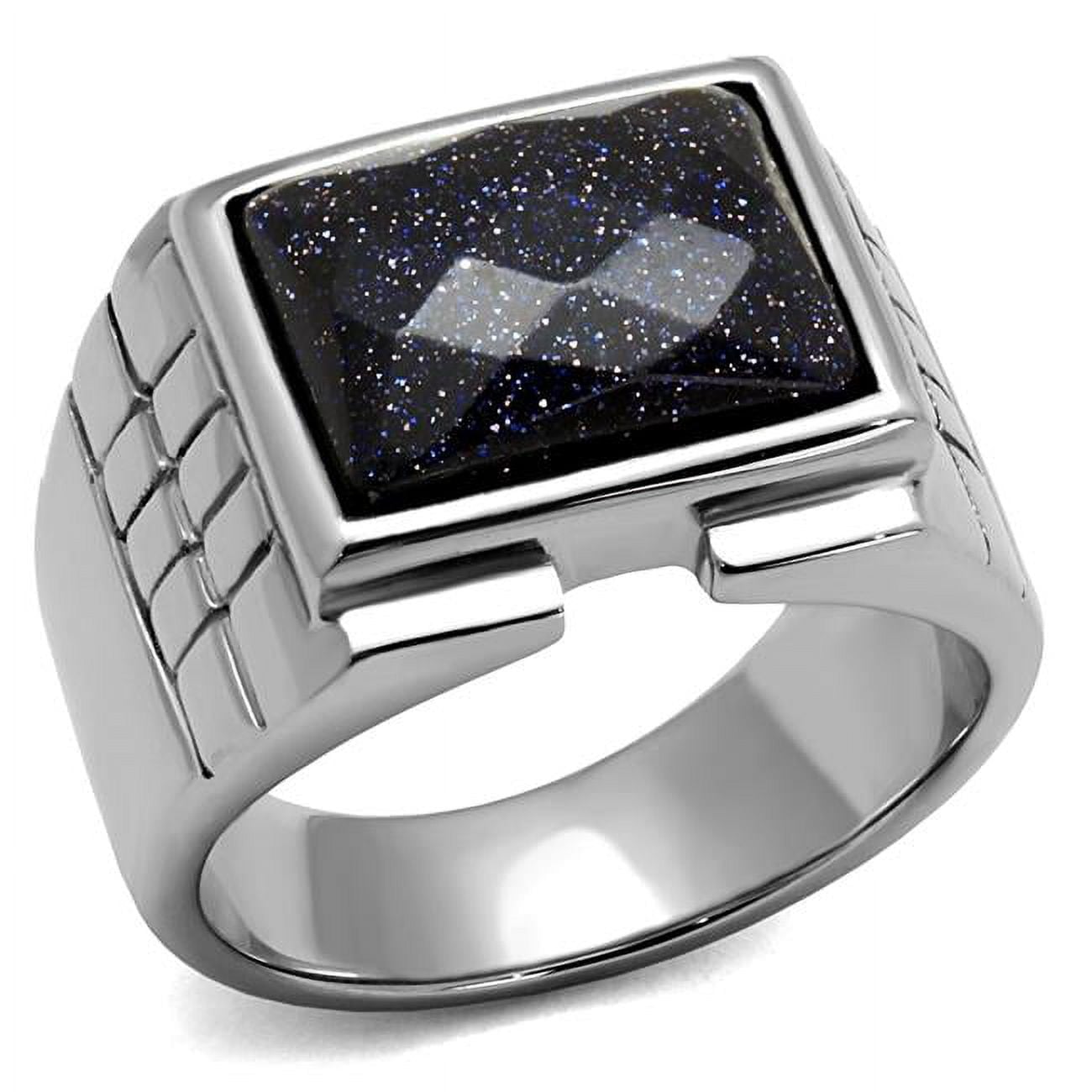 TK2399-11 Men High Polished Stainless Steel Ring with Blue Sand in Montana - Size 11