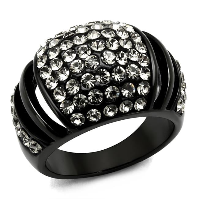 Women IP Black Stainless Steel Ring with Top Grade Crystal in Hematite  Size 5
