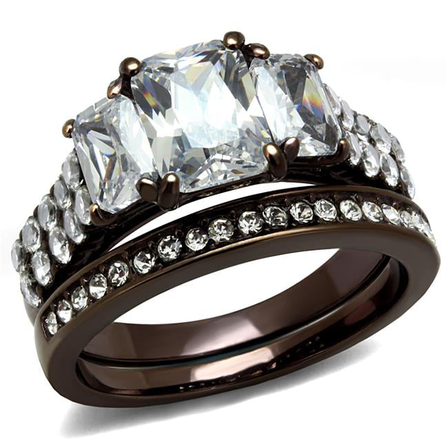 TK2646-10 Women IP Dark Brown Stainless Steel Ring with AAA Grade CZ in Clear - Size 10