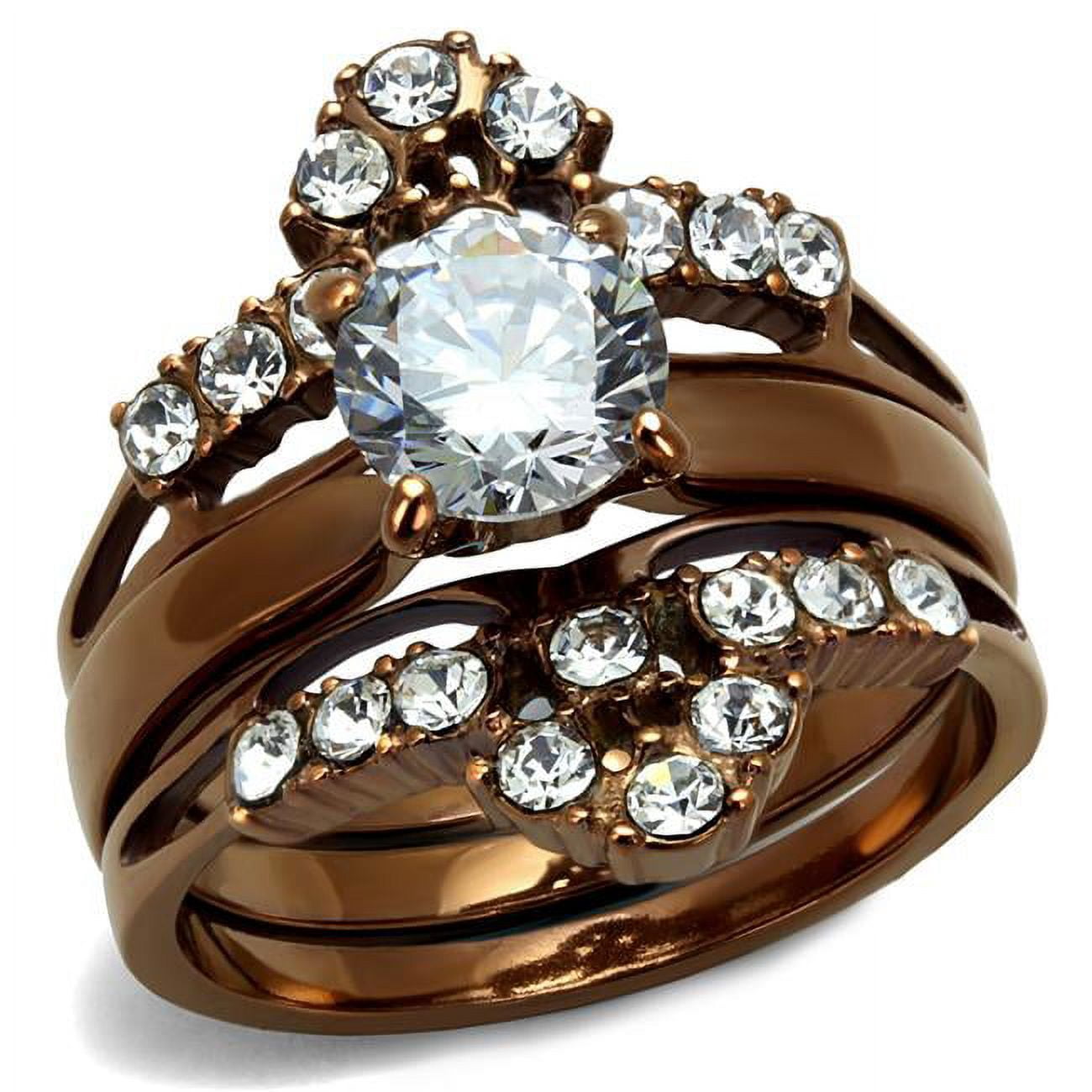 Women IP Coffee Light Stainless Steel Ring with AAA Grade CZ in Clear - Size 9