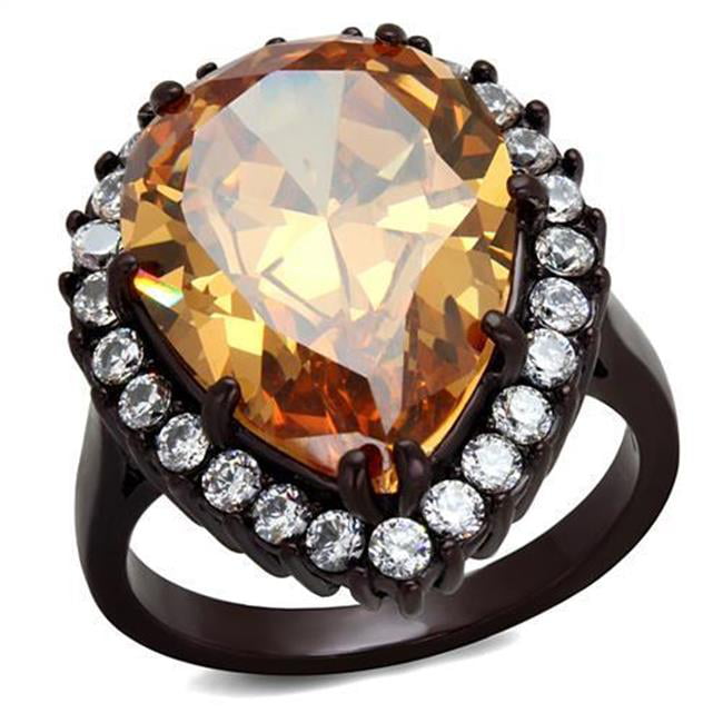 TK2675-9 Women IP Dark Brown Stainless Steel Ring with AAA Grade CZ in Champagne - Size 9