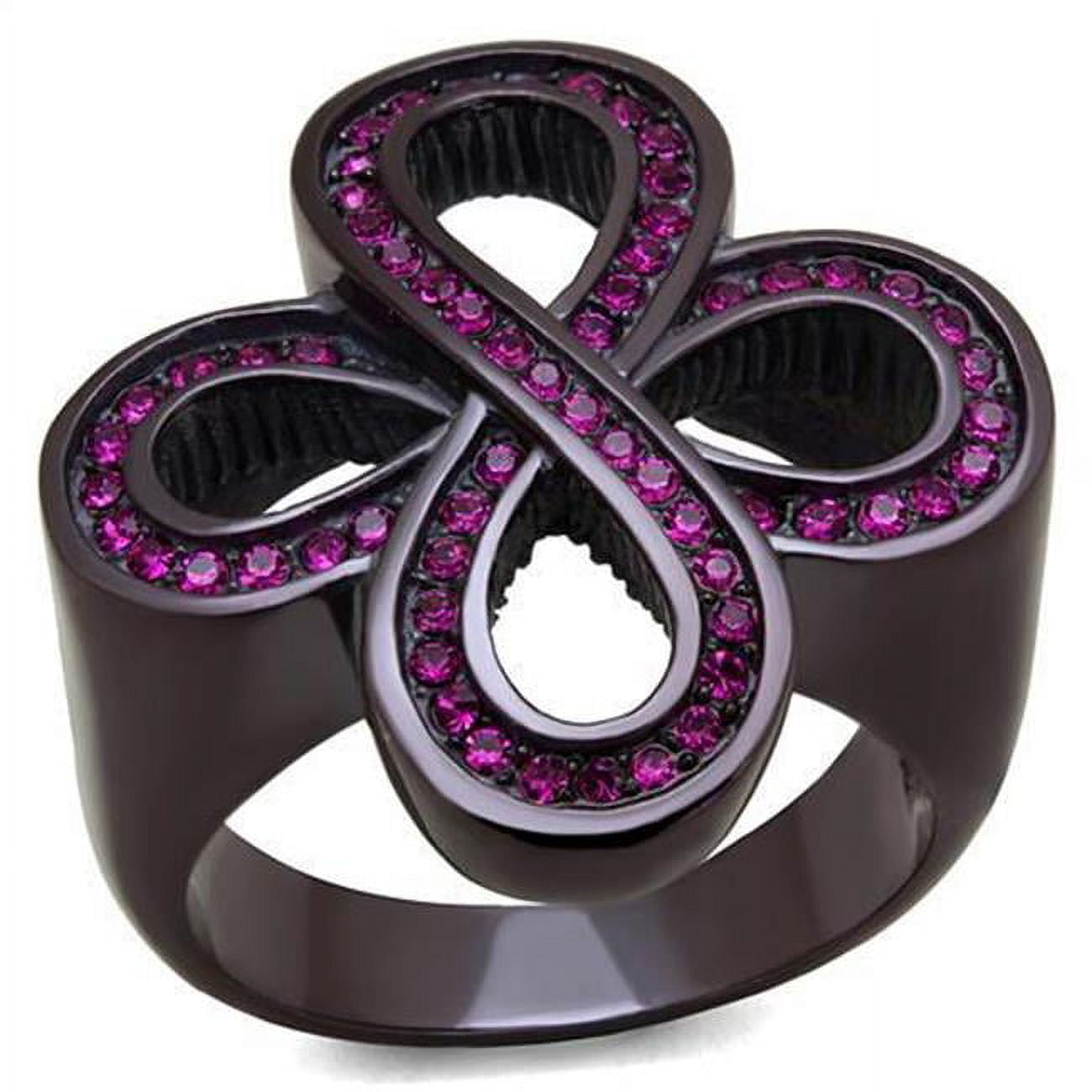 TK2763-7 Women IP Dark Brown Stainless Steel Ring with Top Grade Crystal in Fuchsia - Size 7