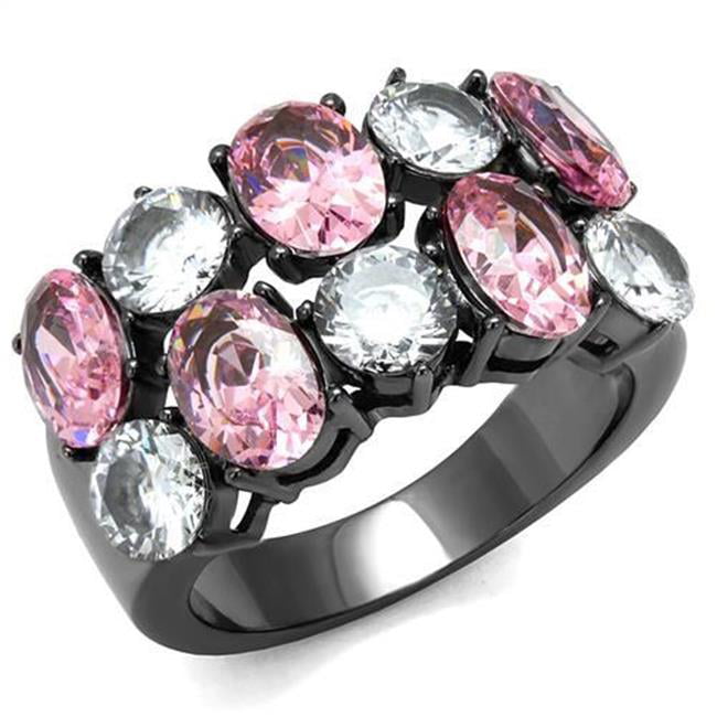Women IP Light Black Stainless Steel Ring with AAA Grade CZ in Rose - Size 6