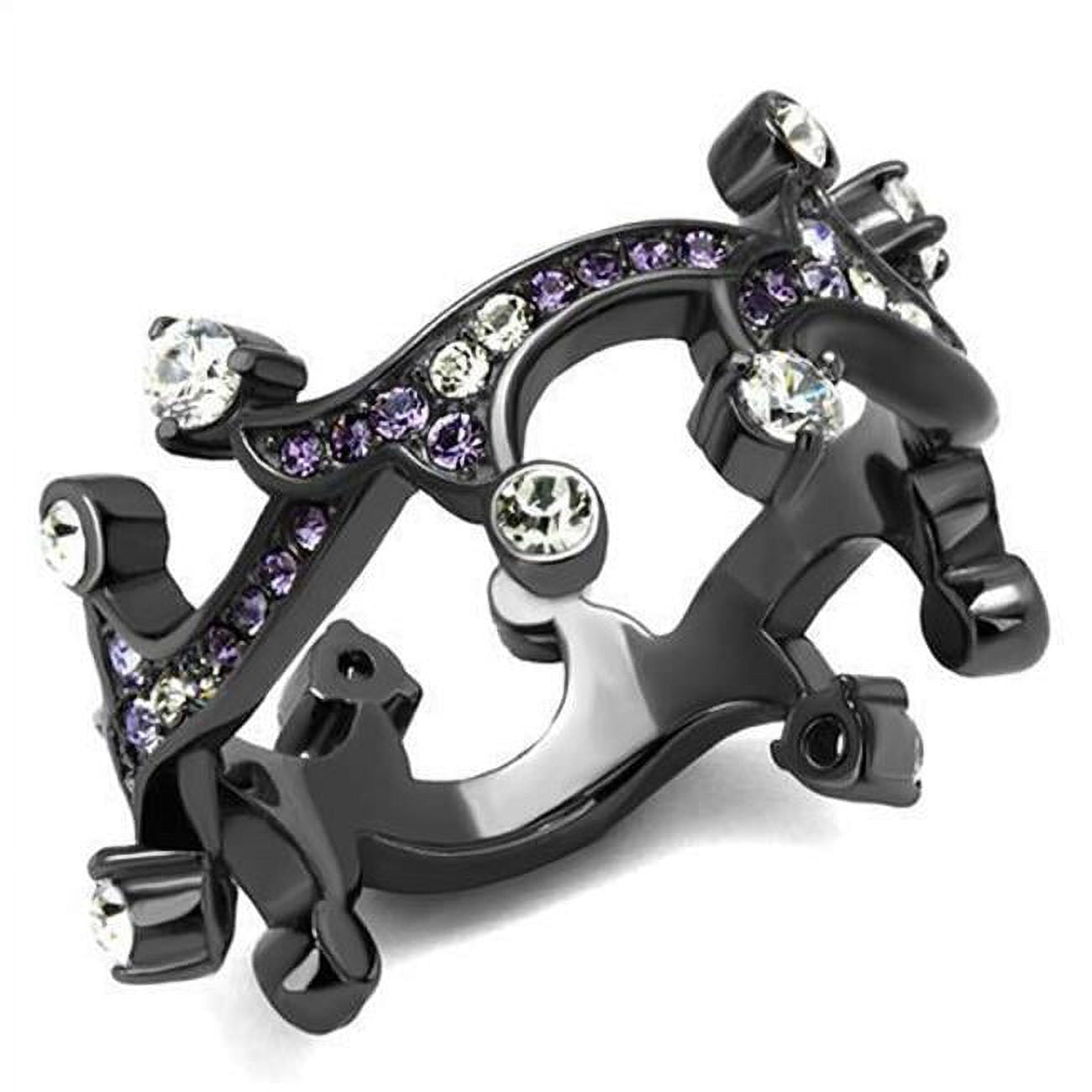 Women IP Light Black Stainless Steel Ring with AAA Grade CZ in Clear - Size 8