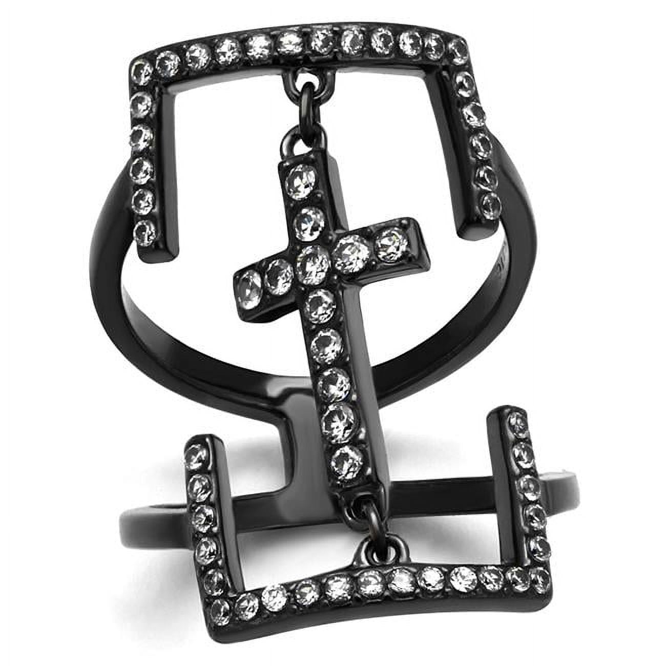 Women IP Light Black Stainless Steel Ring with AAA Grade CZ in Clear - Size 9