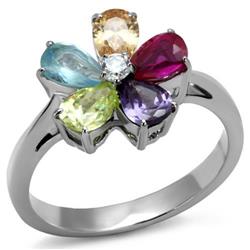 TK2867-9 Women High Polished Stainless Steel Ring with AAA Grade CZ in Multi Color - Size 9