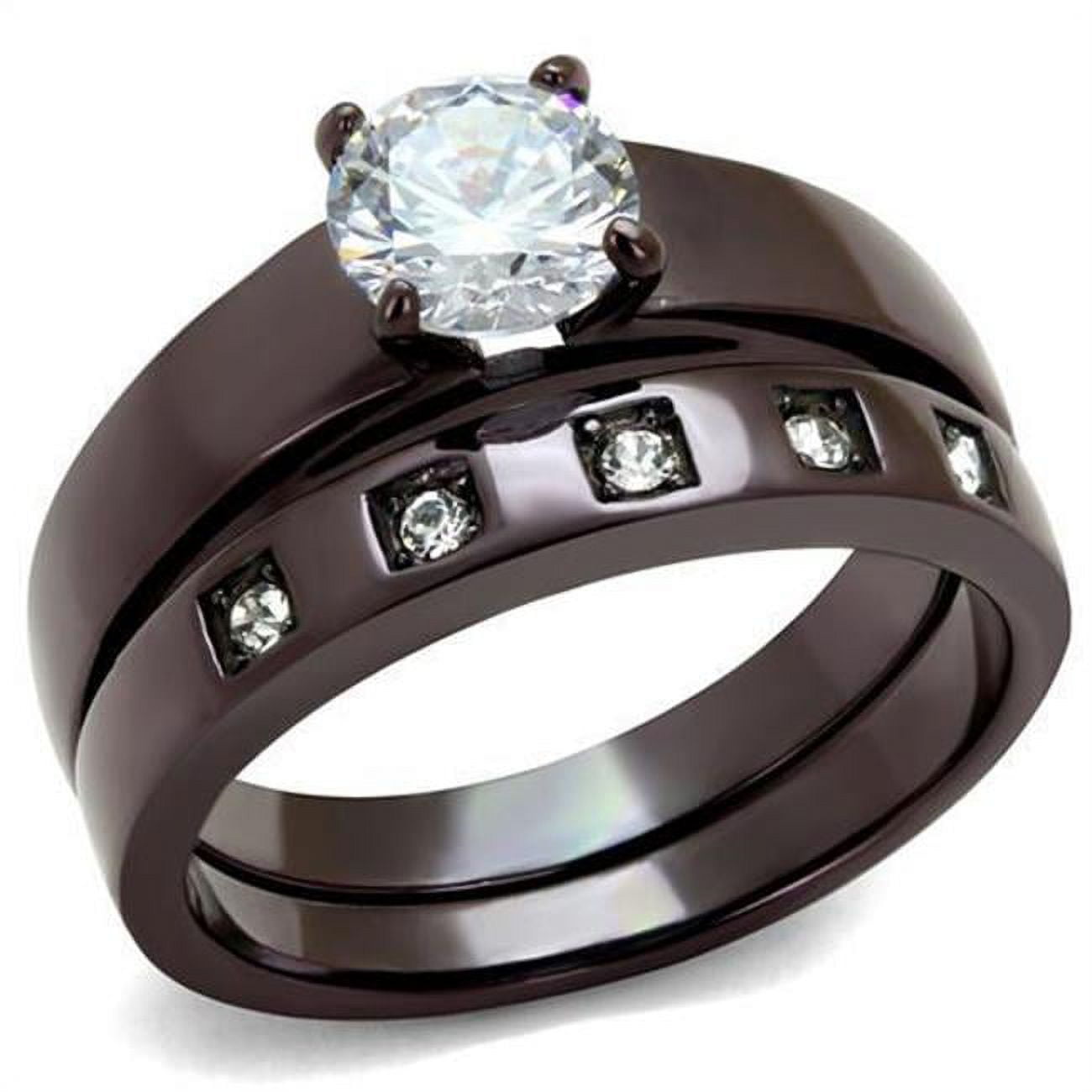 TK2547-8 Women IP Dark Brown Stainless Steel Ring with AAA Grade CZ in Clear - Size 8