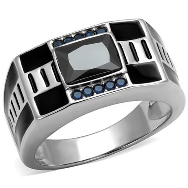 TK3002-11 Men High Polished Stainless Steel Ring with AAA Grade CZ in Black Diamond - Size 11