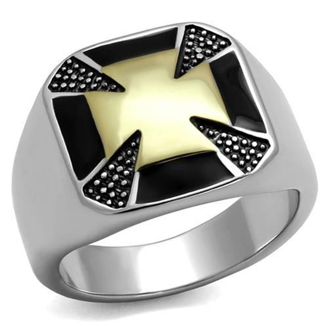 Men Two-Tone IP Gold Stainless Steel Ring with Epoxy in Jet - Size 9