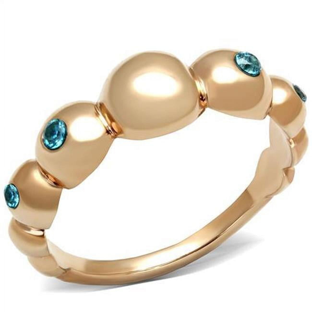 TK3088-10 Women IP Rose Gold Stainless Steel Ring with AAA Grade CZ in Sea Blue - Size 10