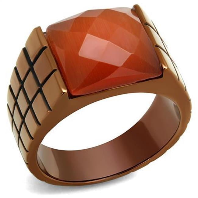 Men IP Coffee Light Stainless Steel Ring with Semi-Precious in Orange - Size 9