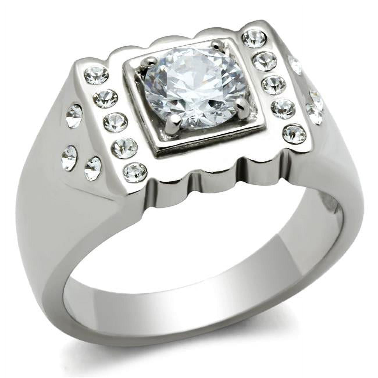 Men High Polished Stainless Steel Ring with AAA Grade CZ in Clear - Size 13