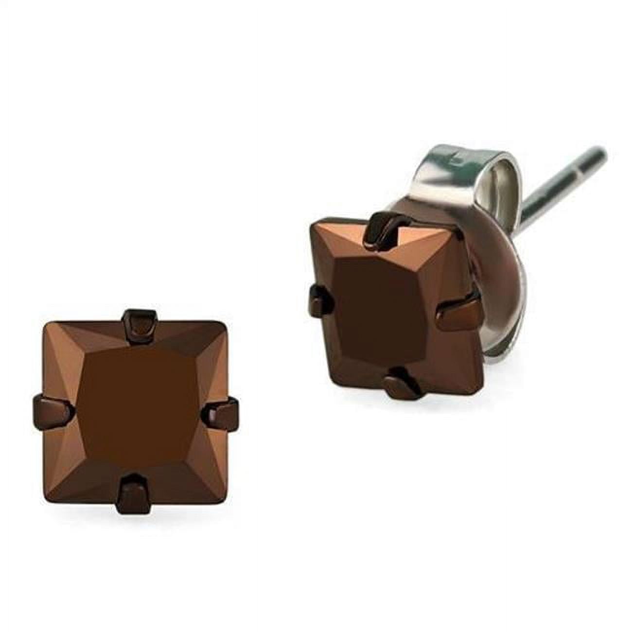 Women Two Tone IP Light Brown Stainless Steel Earrings with AAA Grade CZ in Light Coffee