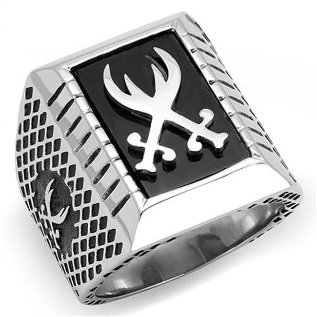 TK3191-10 Men High Polished Stainless Steel Ring with Semi-Precious in Jet - Size 10