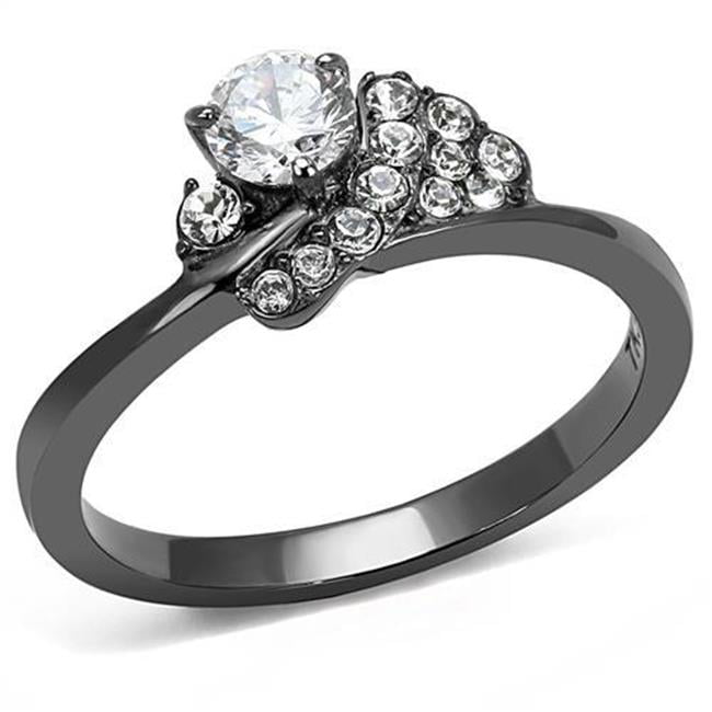 Women IP Light Black Stainless Steel Ring with AAA Grade CZ in Clear - Size 7