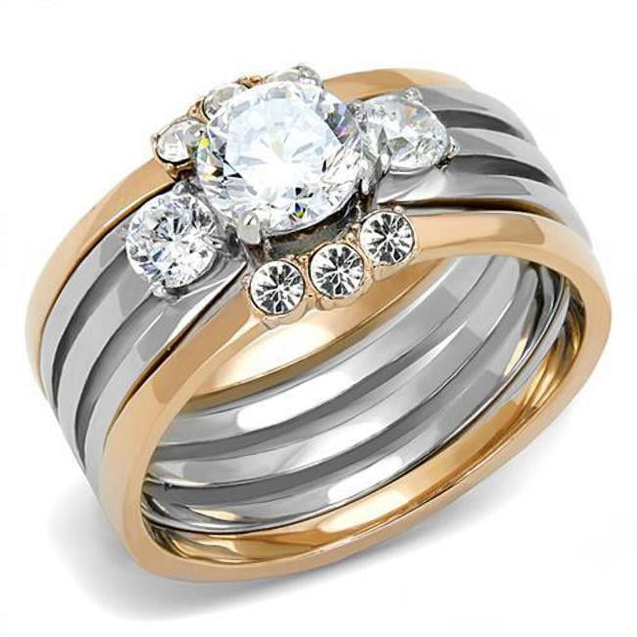 Women Two-Tone IP Rose Gold Stainless Steel Ring with AAA Grade CZ in Clear - Size 10