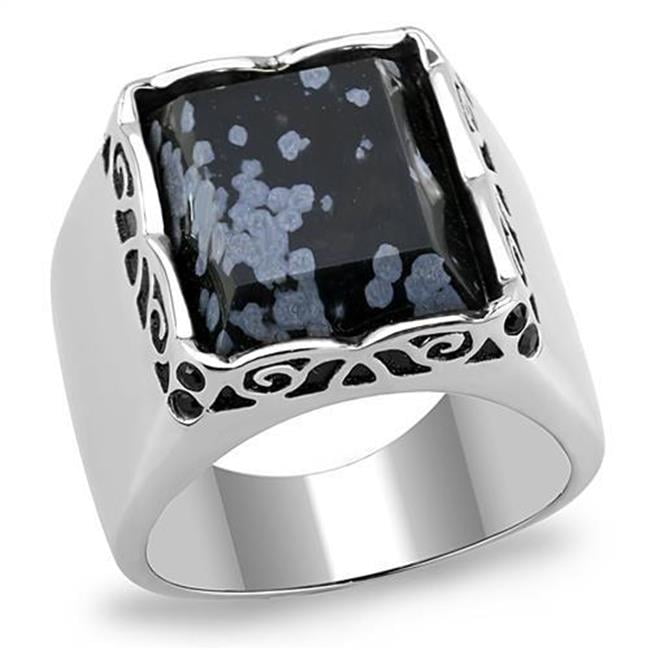 TK3230-8 Men High Polished Stainless Steel Ring with Semi-Precious in Jet - Size 8
