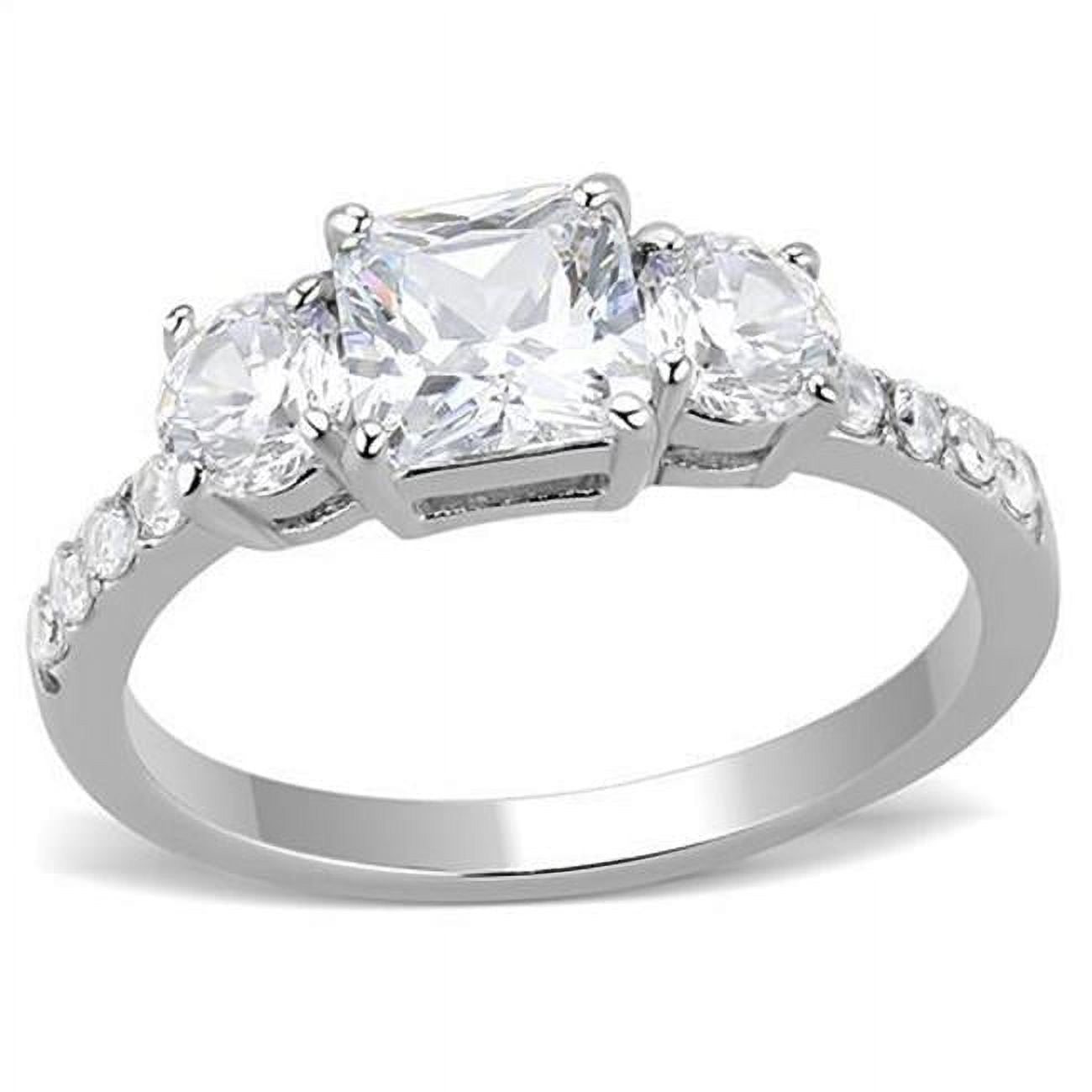 Women High Polished Stainless Steel Ring with AAA Grade CZ in Clear - Size 10